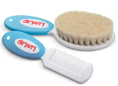LuvLap Baby Comb with Rounded Tips & Hair Brush with Natural Bristles,  (White & Blue)