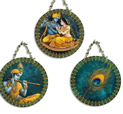 SK PARO Radha Krishna wood wall hanging and wall decor for home Pack of 3 