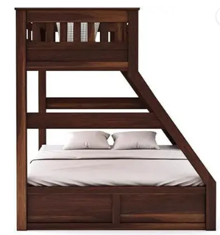 WOODSTAGE Sheesham Wood Bunk Bed- Drawer Storage Twin Over Bed with Ladder-Walnut Finish Solid Wood Bunk Bed (Finish Color - Walnut Finish, Knock Down)